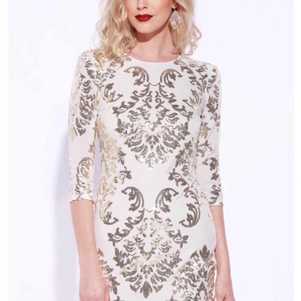 Gold/Off White Dress - Open Back